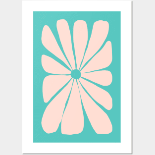 Pink, Teal Modern Flower Posters and Art